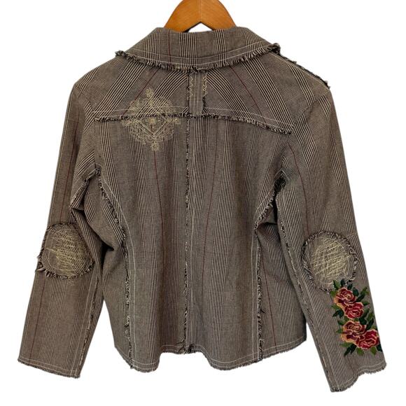 LE LIS BLANC Blazer Womens Large Glen Plaid with Embroidery Maximalism Raw Edge - Picture 11 of 14